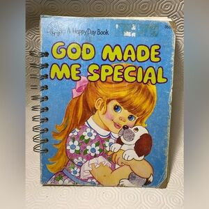 Upcycled A Happy Day Book made into an art book/journal “God Made Me Special”
